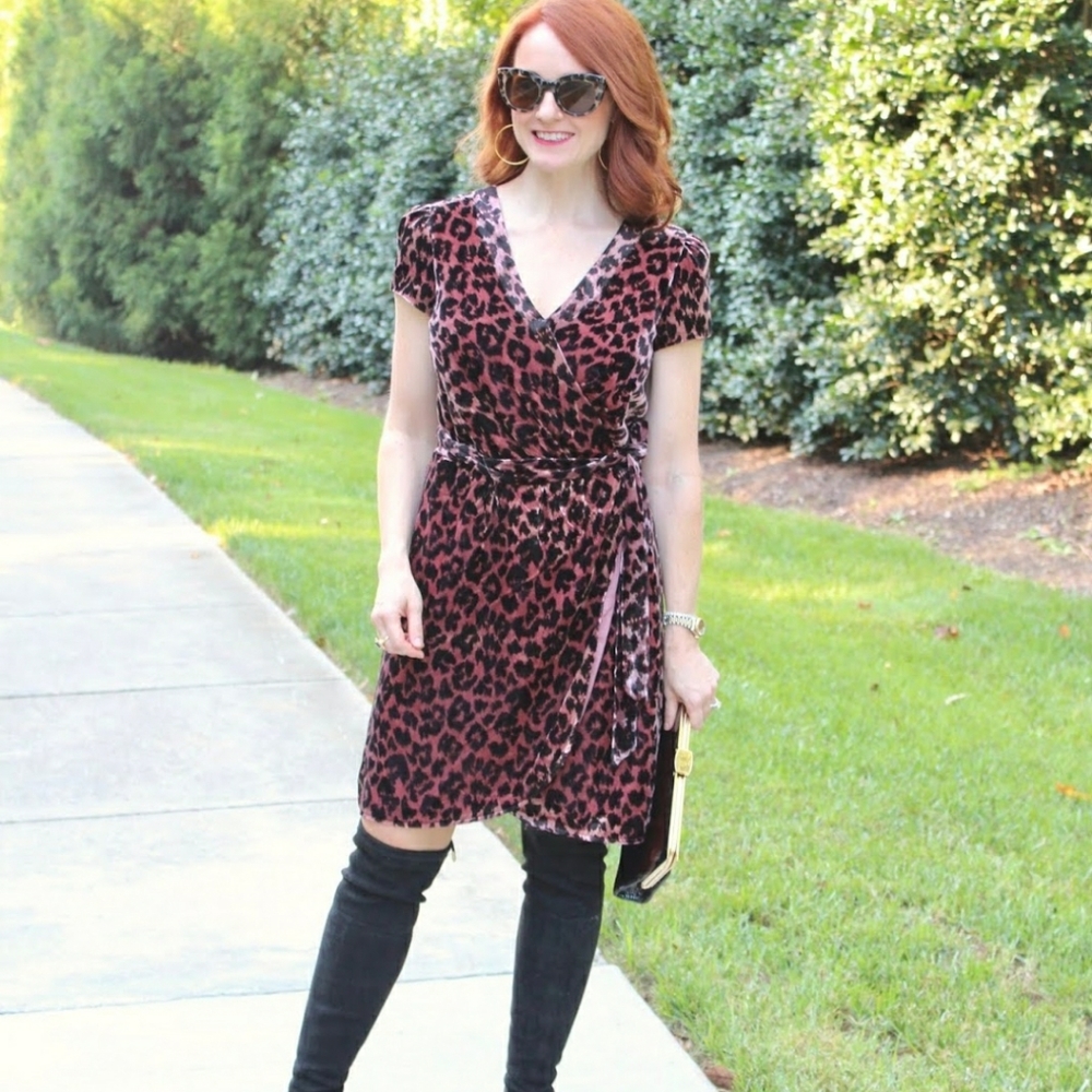 J Crew | Faux Wrap Drapey Velvet Rose Leopard Dres - Picture 2 of 6